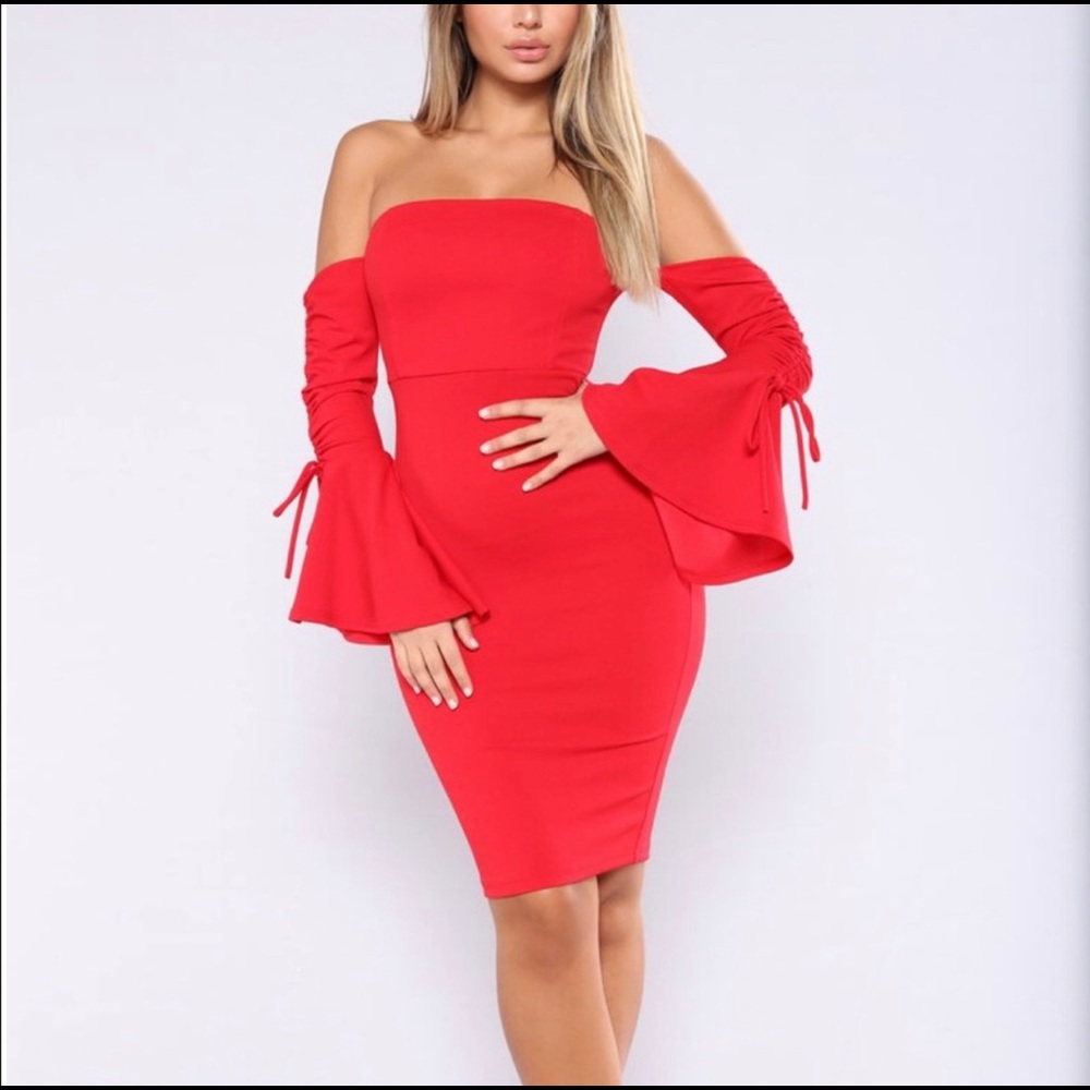 Fashion Nova Red Off Shoulder Dress